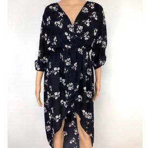 Torrid Blue Floral High Low Midi V-Neck Dress